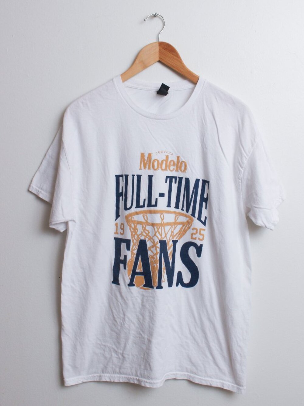 Modelo Full Time Fans Shirt Mens Lage White Basketball Graphic Beer Tee